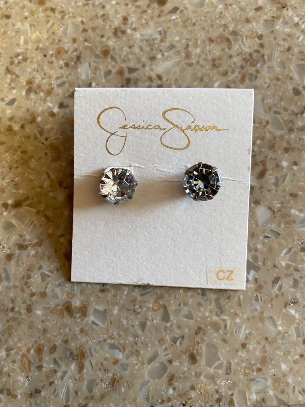 Jessica Simpson Silver Tone Clear CZ Round Stud Earrings NWT